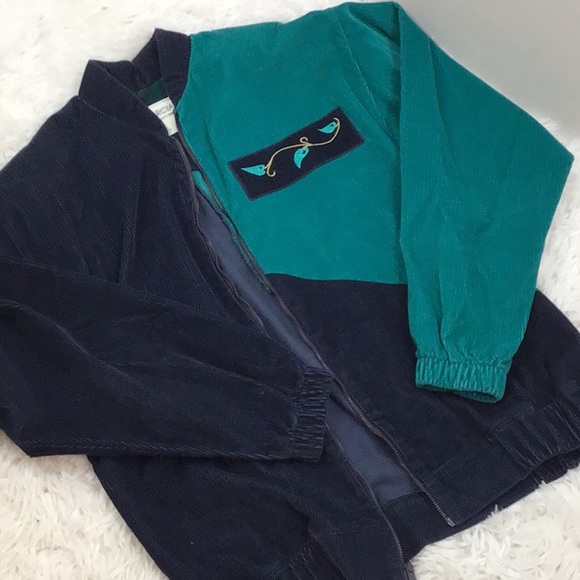 Vintage retro corduroy blue/green bomber jacket - Picture 11 of 11